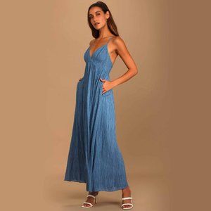 Beach Day Bliss Blue Sleeveless Maxi Dress - SIZE S